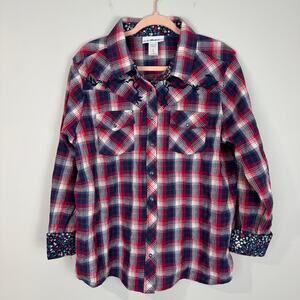 Back in The Saddle Flannel Embroidered Pearl Snap Long Sleeve Shirt XL